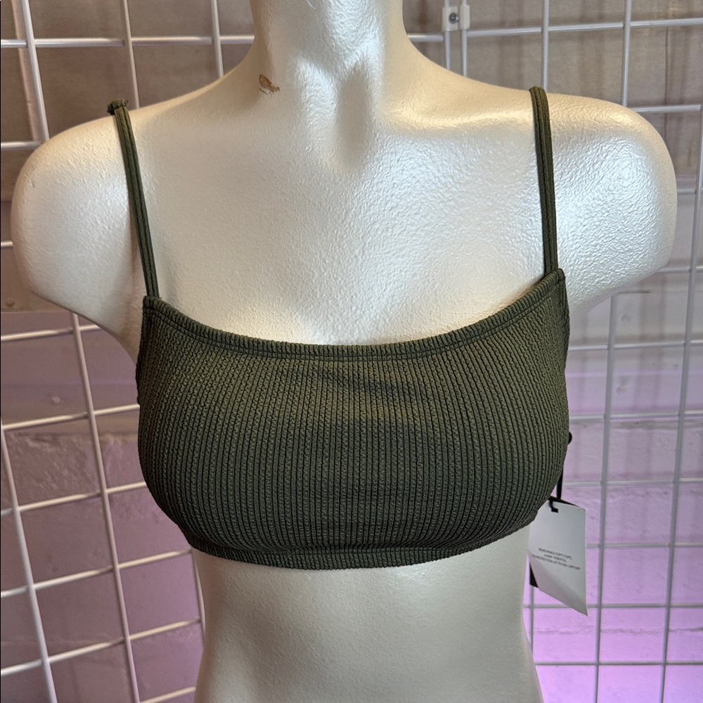 DKNY Dark Green Ribbed Bandeau SZ M